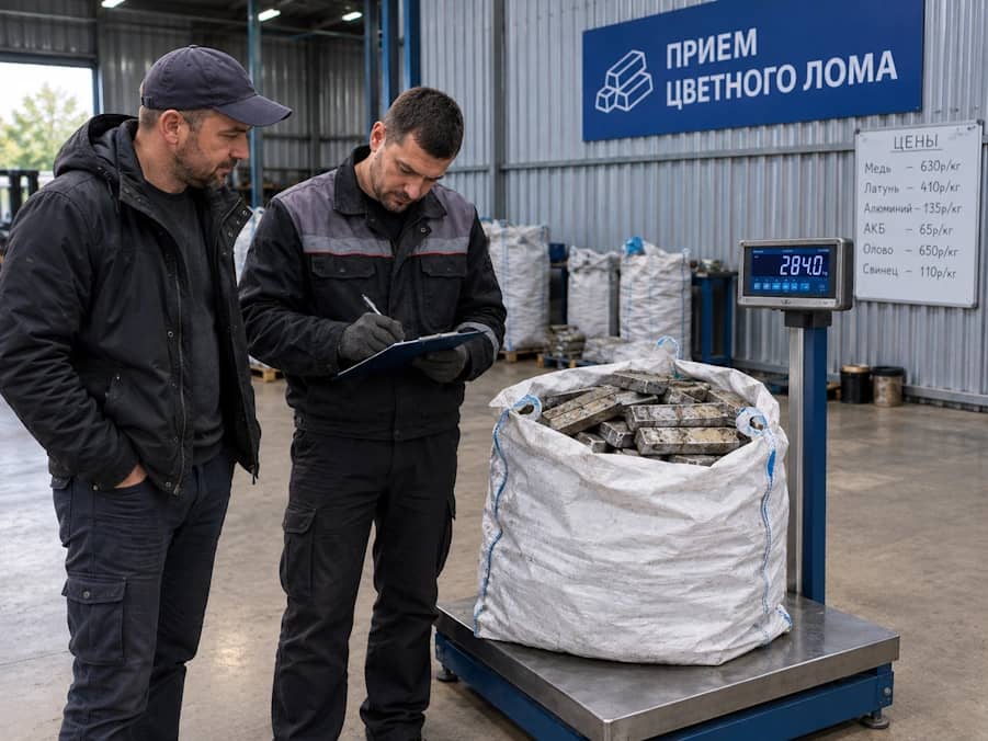 Лом олова на весах